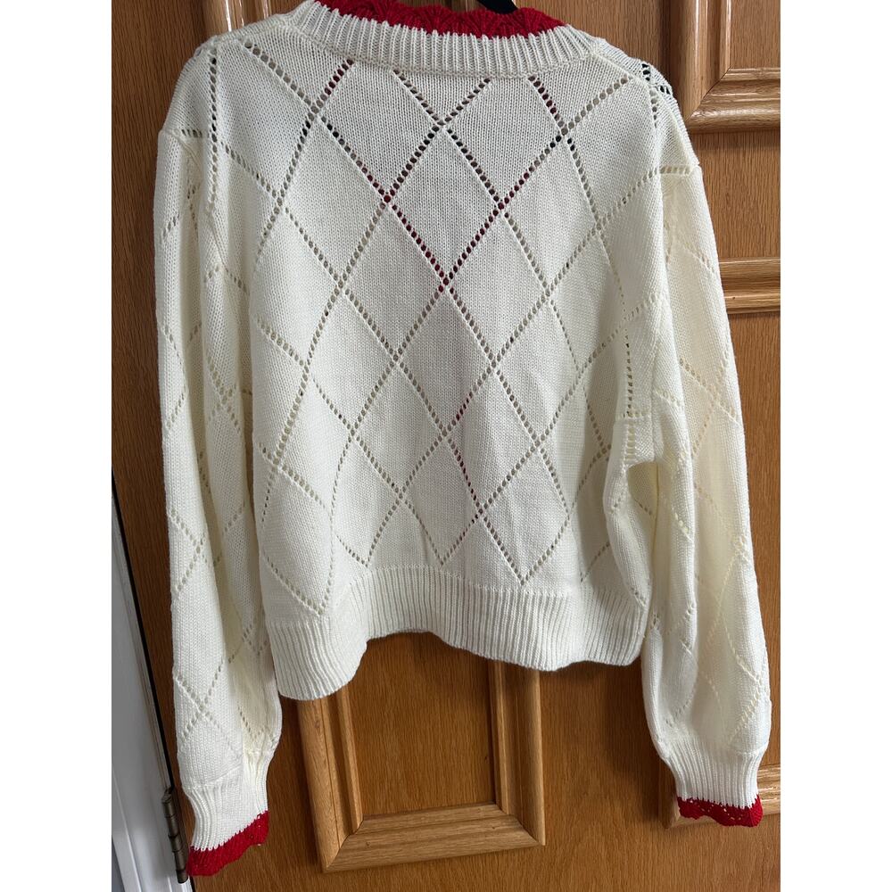 Women's Cherry Embroidered Cream Cardigan L/XL - Picture 2 of 6